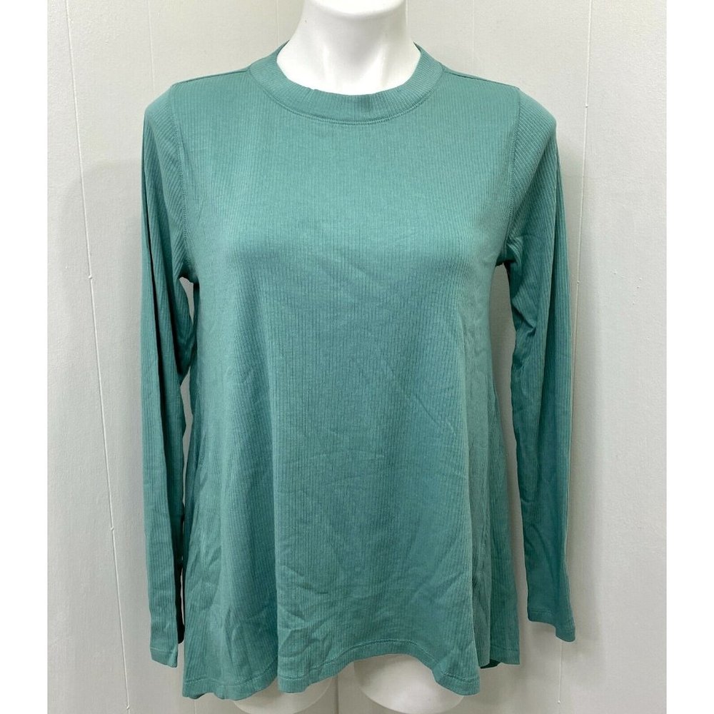 New AnyBody Women's Cozy Rib Knit Swing Top Olive Green Long Sleeve size XS